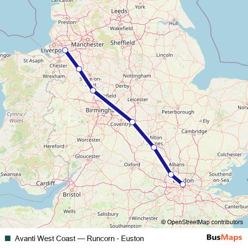 Avanti West Coast rail Line Map