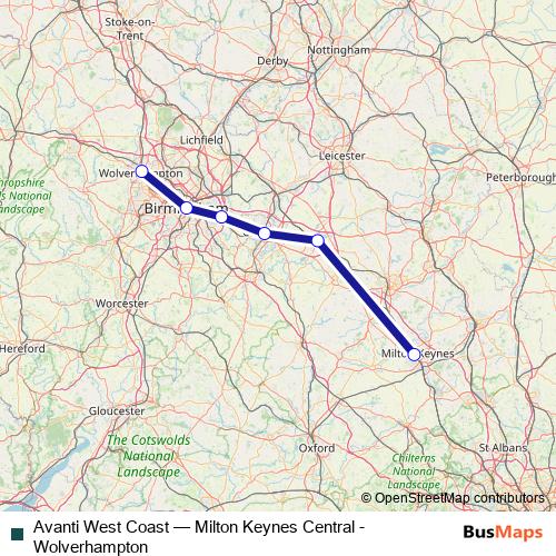 Avanti West Coast rail Line Map
