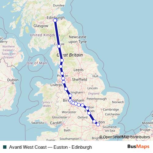 Avanti West Coast rail Line Map