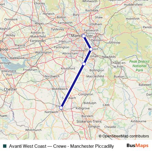 Avanti West Coast rail Line Map