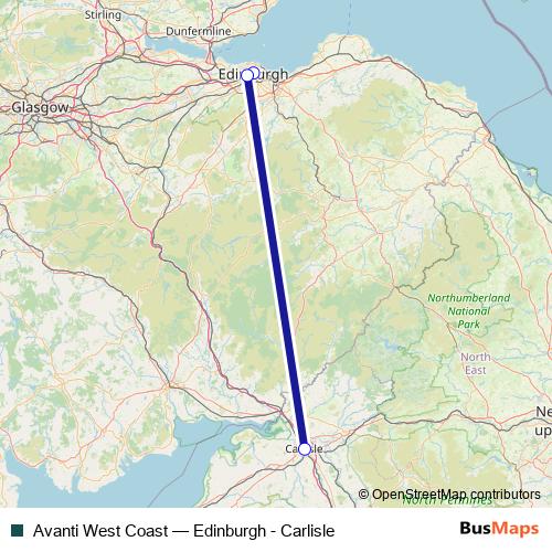 Avanti West Coast rail Line Map