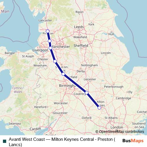 Avanti West Coast rail Line Map