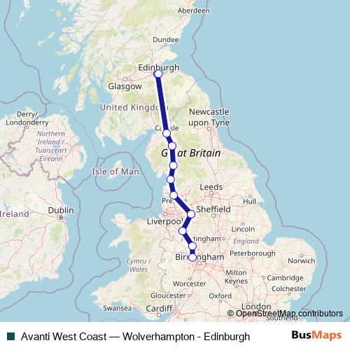 Avanti West Coast rail Line Map