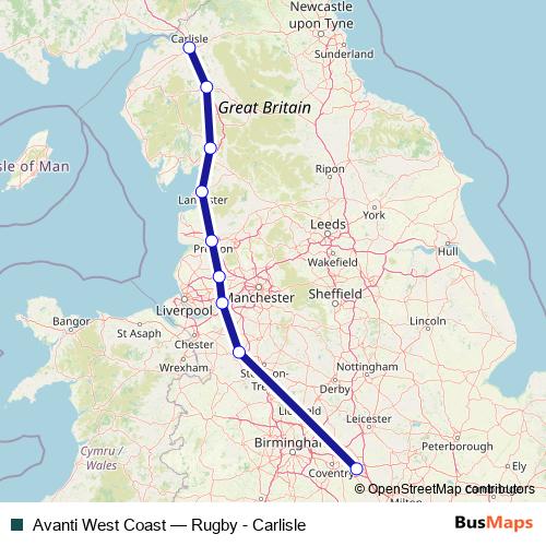 Avanti West Coast rail Line Map