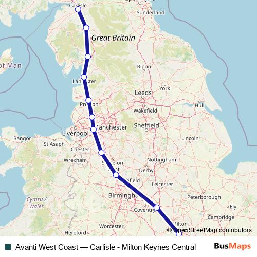 Avanti West Coast rail Line Map