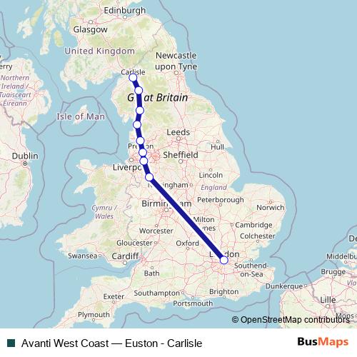 Avanti West Coast rail Line Map