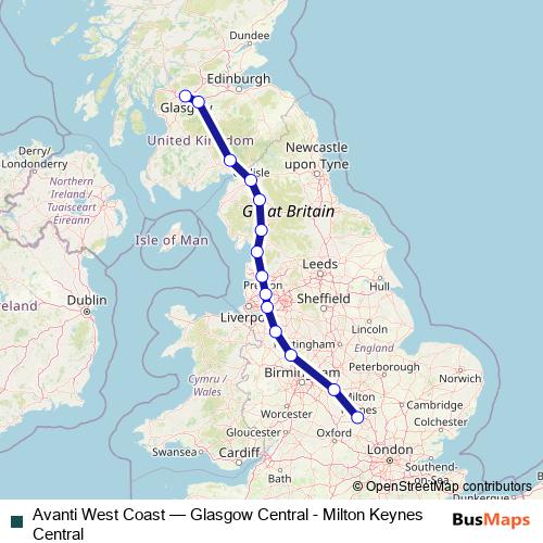 Avanti West Coast rail Line Map