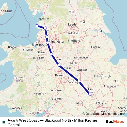 Avanti West Coast rail Line Map