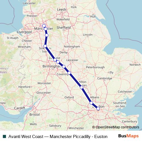 Avanti West Coast rail Line Map