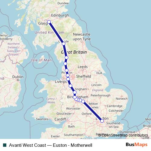 Avanti West Coast rail Line Map