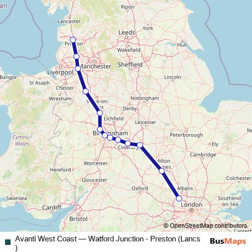 Avanti West Coast rail Line Map
