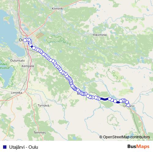 Utajärvi - Oulu bus Line Map