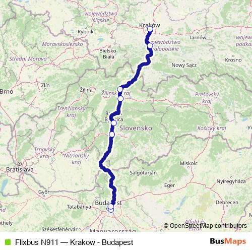 Flixbus N911 bus Line Map
