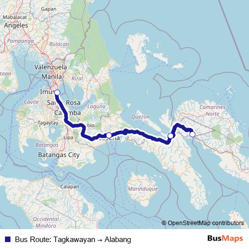 Bus Route: Tagkawayan → Alabang bus Line Map
