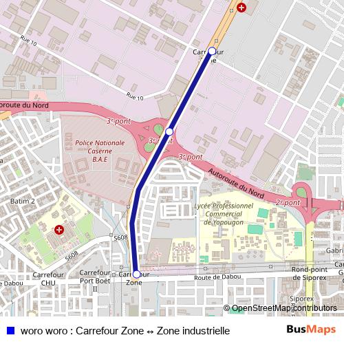 woro woro : Carrefour Zone ↔ Zone industrielle bus Line Map