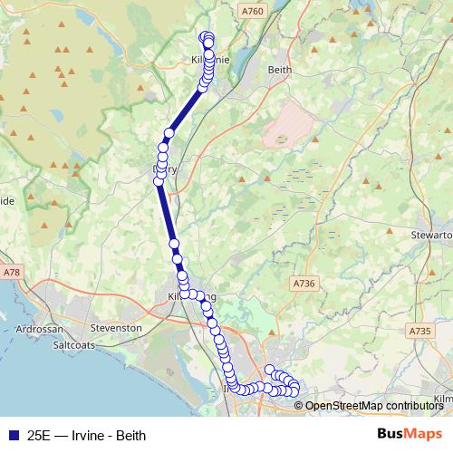 25E bus Line Map