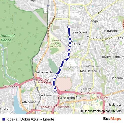 gbaka : Dokui Azur ↔ Liberté bus Line Map