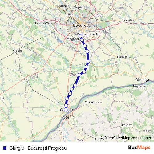 Giurgiu - Bucureşti Progresu rail Line Map