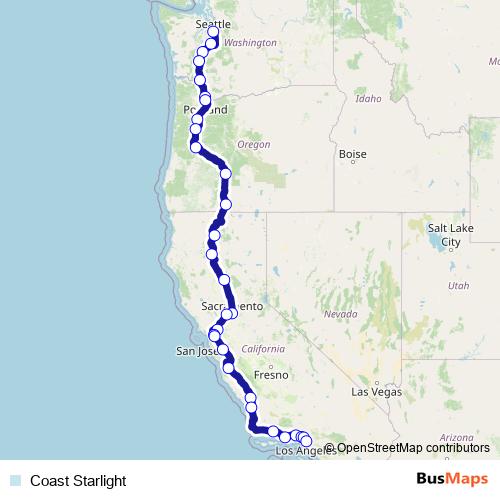 Coast Starlight rail Line Map