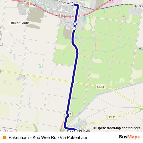 Pakenham - Koo Wee Rup Via Pakenham bus Line Map
