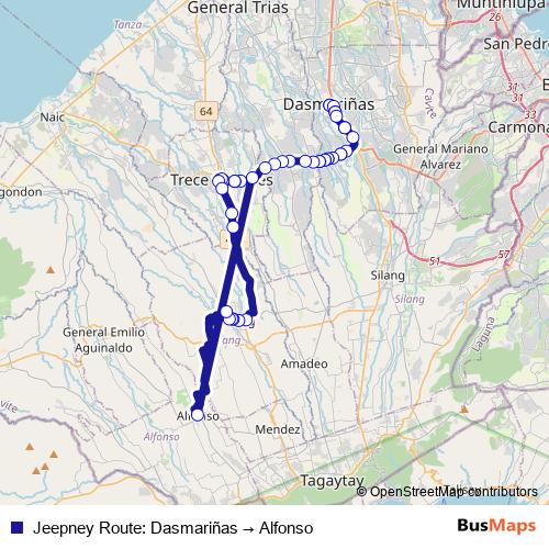 Jeepney Route: Dasmariñas → Alfonso bus Line Map