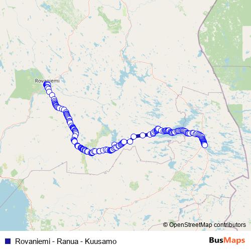 Rovaniemi - Ranua - Kuusamo bus Line Map