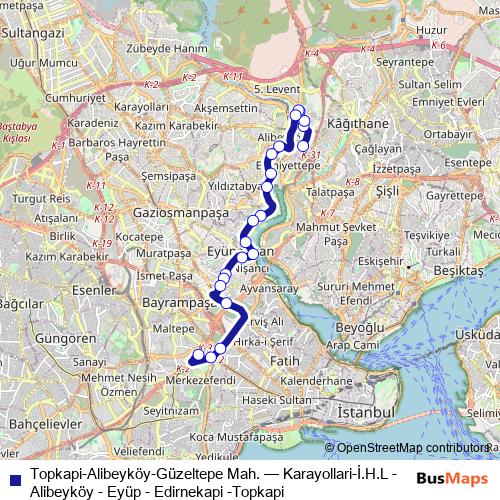 Topkapi-Alibeyköy-Güzeltepe Mah. bus Line Map