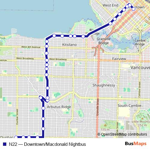 N22 bus Line Map