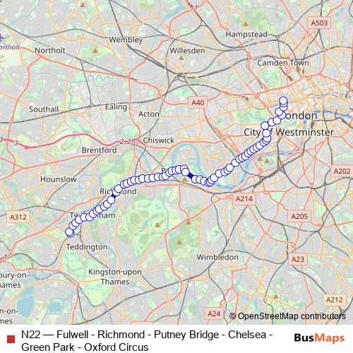 N22 bus Line Map