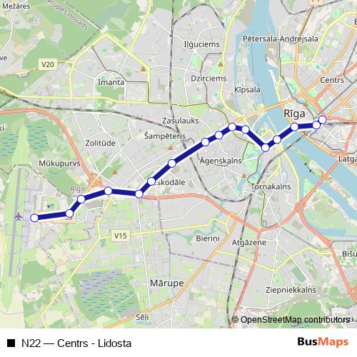 N22 bus Line Map