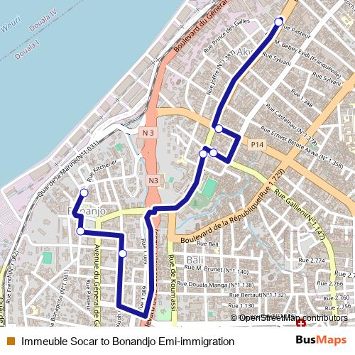 Immeuble Socar to Bonandjo Emi-immigration bus Line Map