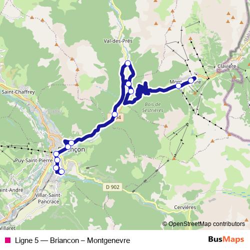 Ligne 5 bus Line Map