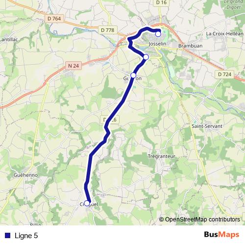 Ligne 5 bus Line Map