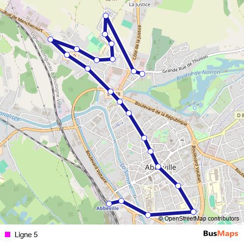 Ligne 5 bus Line Map