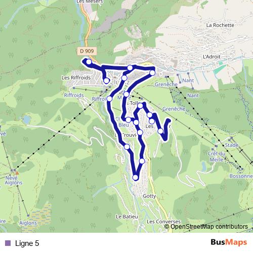 Ligne 5 bus Line Map
