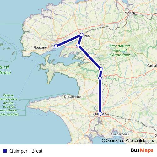 Quimper - Brest rail Line Map