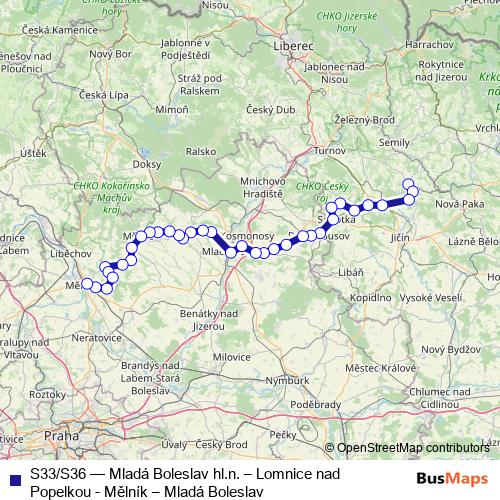 S33/S36 rail Line Map
