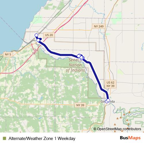 Alternate/Weather Zone 1 Weekday bus Line Map