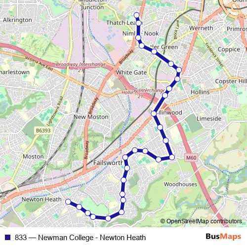 833 bus Line Map