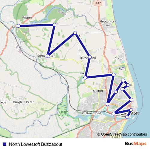 North Lowestoft Buzzabout bus Line Map