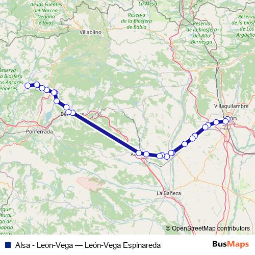 Alsa - Leon-Vega bus Line Map