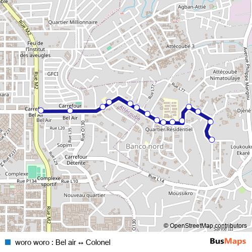 woro woro : Bel air ↔ Colonel bus Line Map