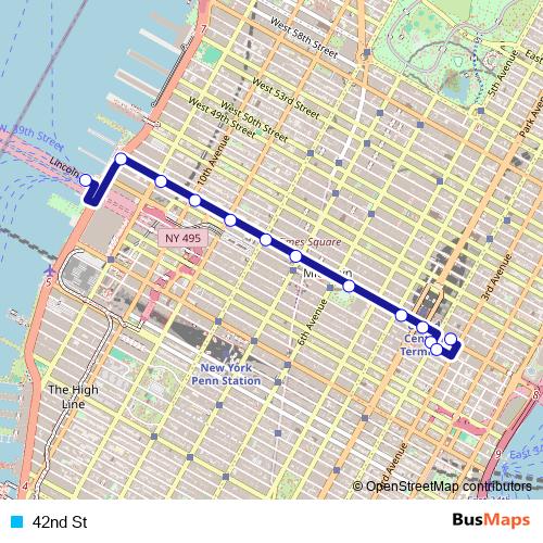 42nd St bus Line Map