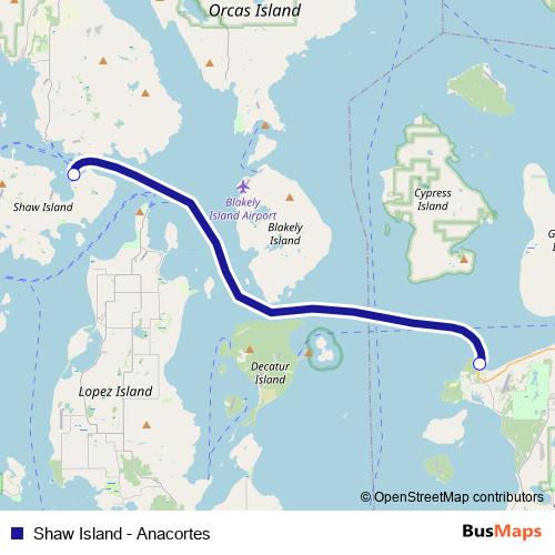 Shaw Island - Anacortes ferry Line Map