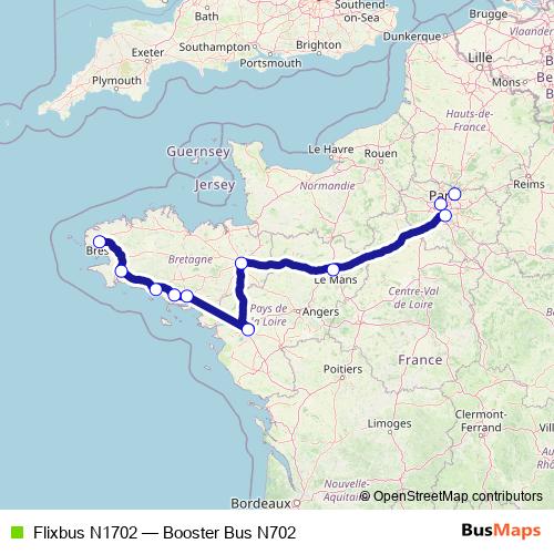 Flixbus N1702 bus Line Map