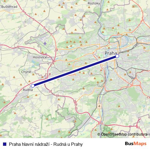 Praha hlavní nádraží - Rudná u Prahy rail Line Map