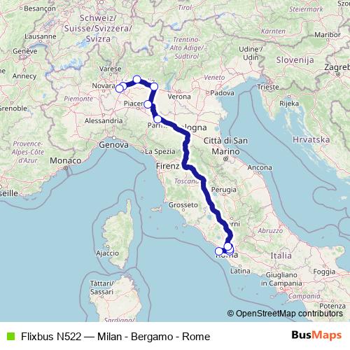 Flixbus N522 bus Line Map