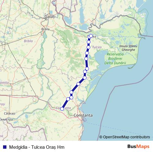 Medgidia - Tulcea Oraş Hm rail Line Map