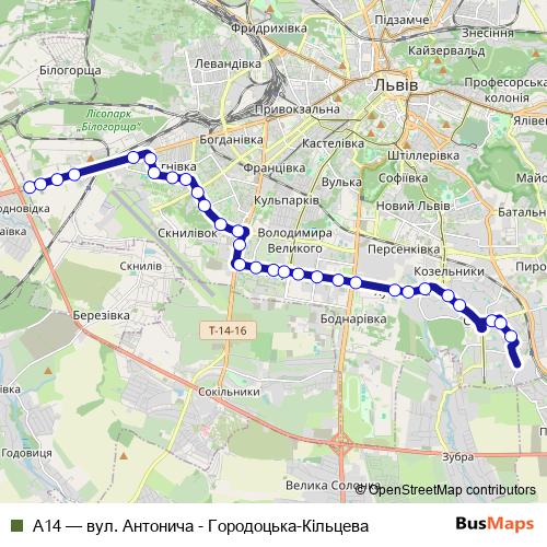 А14 bus Line Map