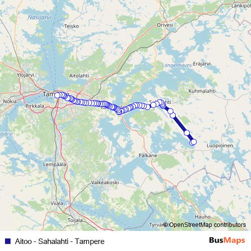 Aitoo - Sahalahti - Tampere bus Line Map